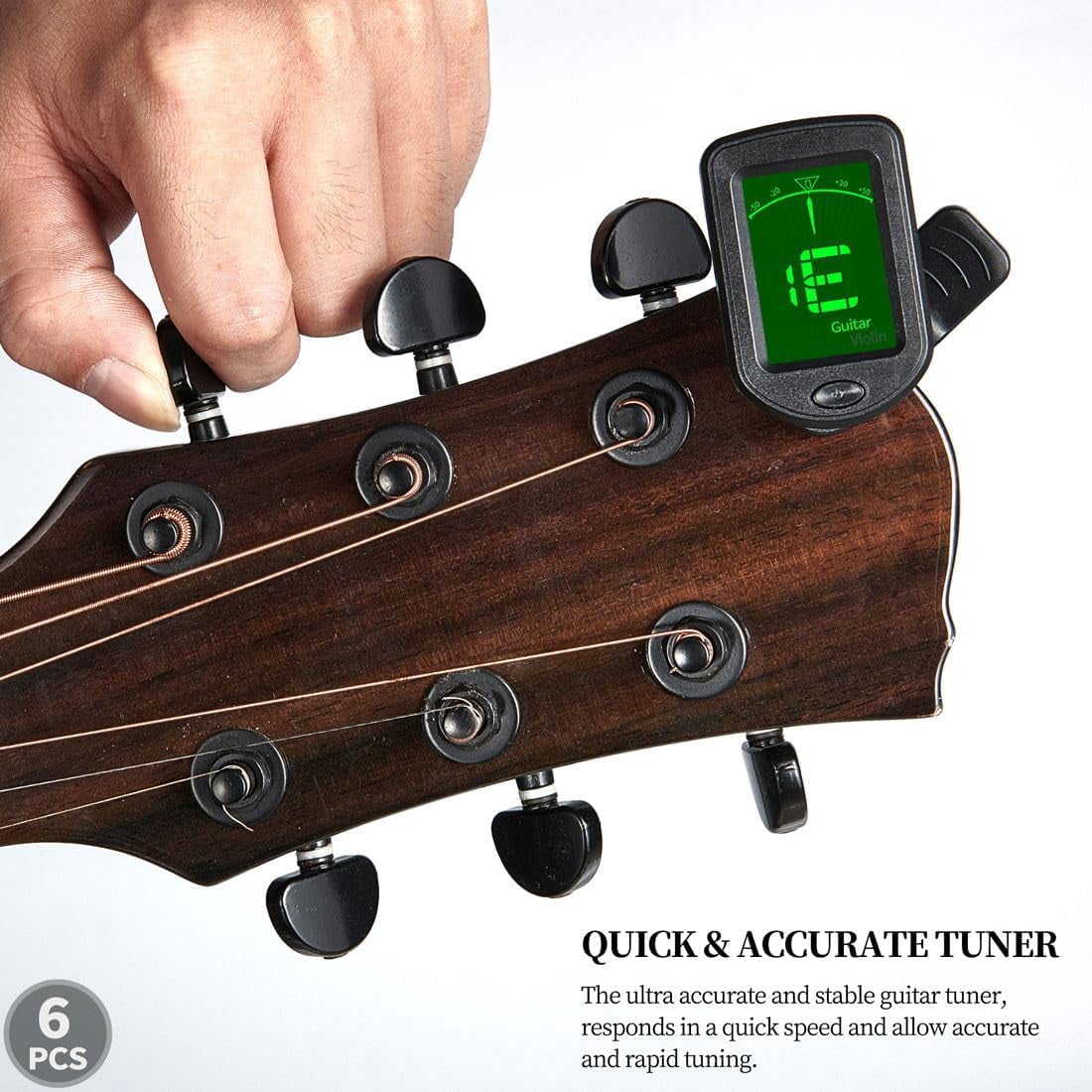 Guitar Tuner Clip On 6 Pack Chromatic Acoustic Guitar Tuner Ukulele Violin Bass Tuner (6 Pack)