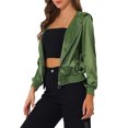 thumbnail image 4 of INSPIRE CHIC Women's Sparkle Holographic Shimmering Metallic Zipper Hood Shiny Bomber Jacket XS Green, 4 of 6