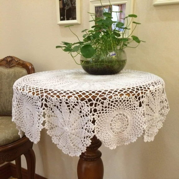 Cotton Handmade Crochet Round Tablecloth Doilies Lace Table Covers