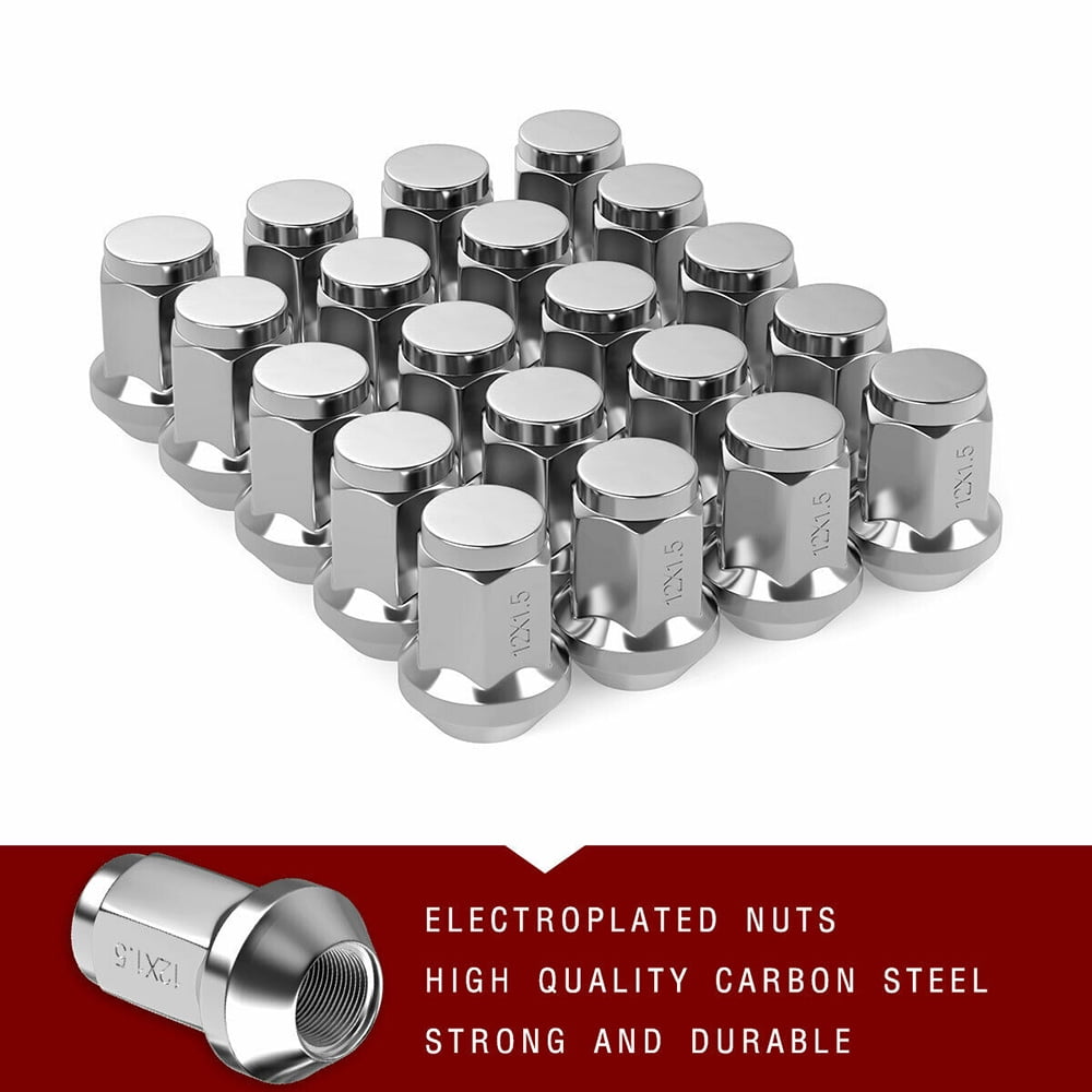 Walmeck 20Pcs Lug Nuts Bulge Acorn 12x1.5 Chrome Wheel Nut Replacement for F-ord F-usion F-ocus E-scape