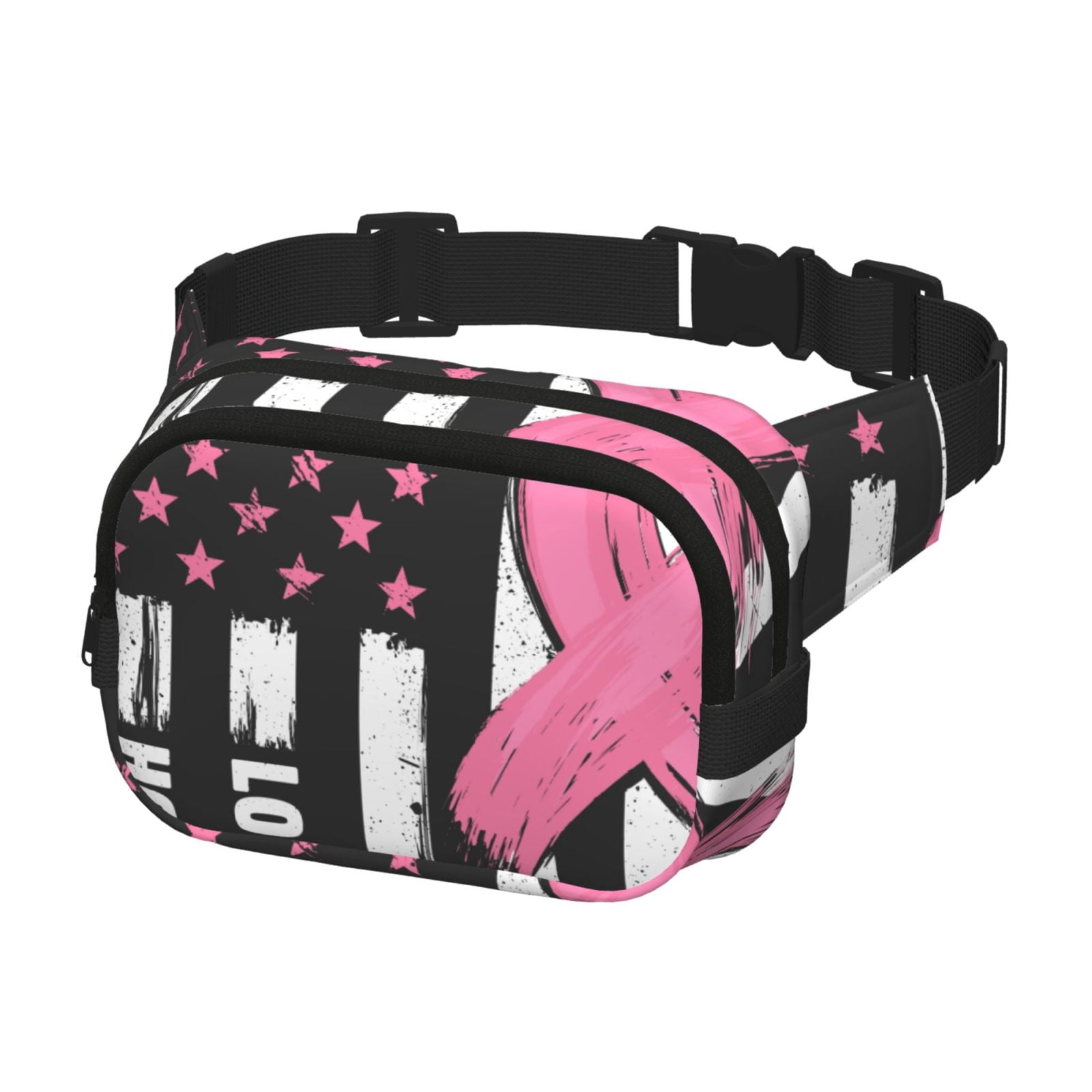 Kuqiui Ribbon Breast Cancer Awareness Print Fanny Packs for Women Cross Body Waist Bag Fashionable Fanny Pack Designer Workout Hiking Waist Pack Running Travel Gym