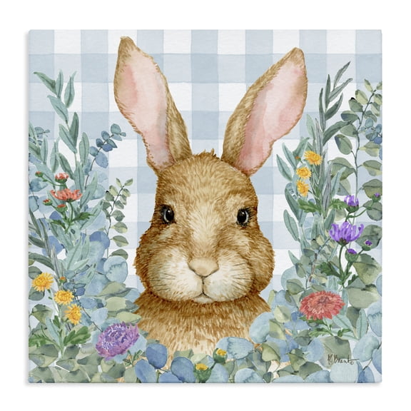 Stupell Industries Cottage Rabbit Laurel on Gingham Canvas Art, 17 x 17, by Paul Brent