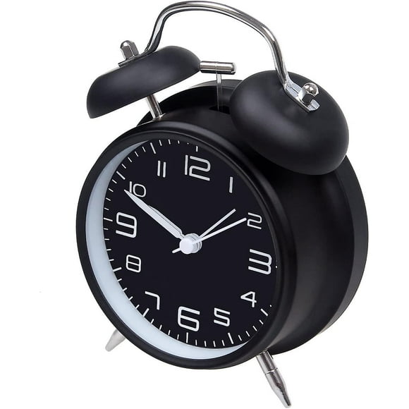 4 Twin Bell Alarm Clock Battery Operated, Loud Mechanical Wind-up Alarm Clock With Stereoscopic Dial, Nightlight, Non Ticking(black)