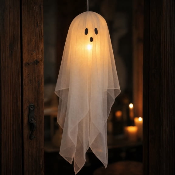 OANLKGI Halloween Hanging Light Up Ghosts, Halloween Ornaments, Warm White Led Light and Timer for Front Yard Patio Lawn Garden Party Decor Indoor Outdoor
