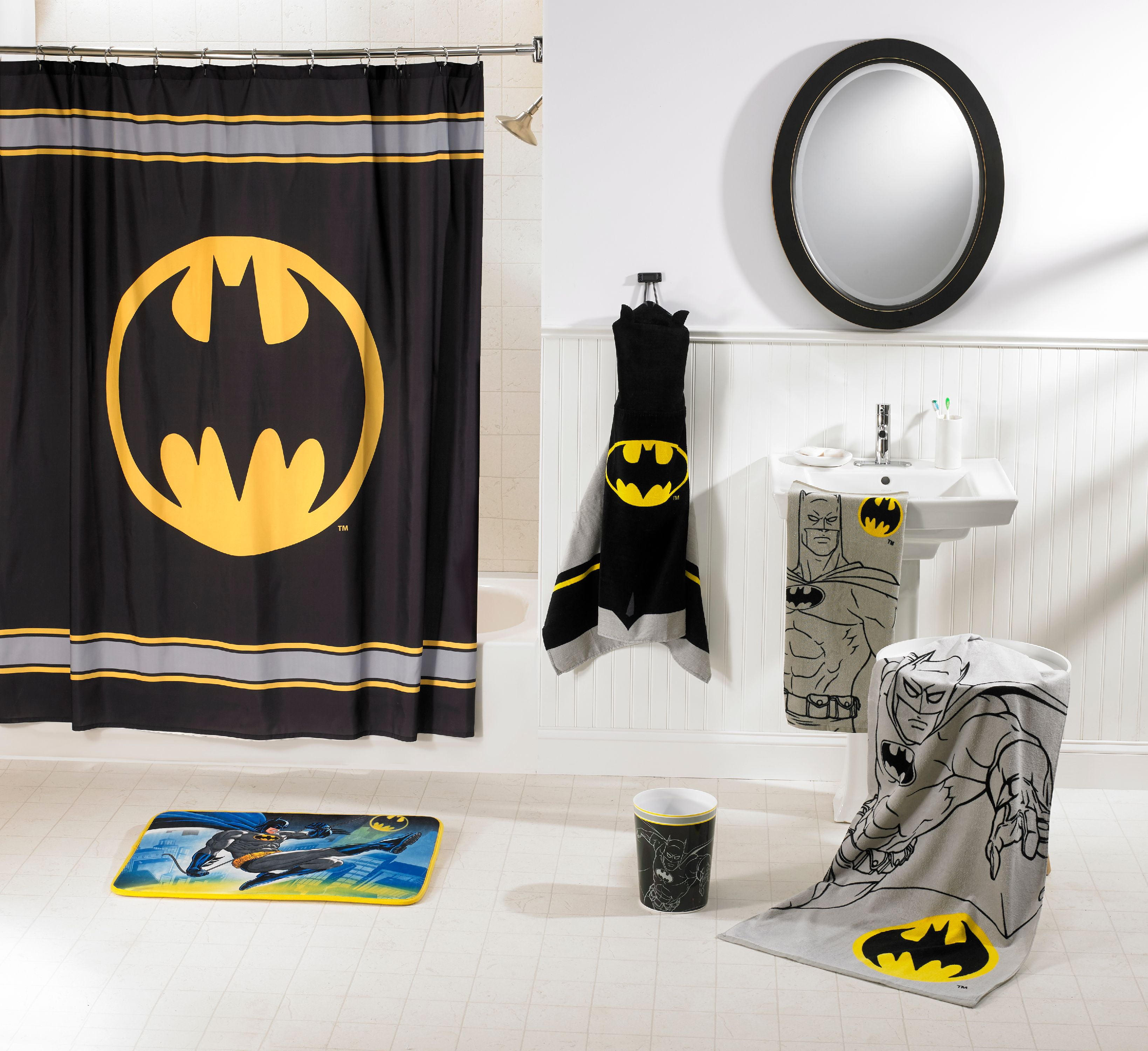 Warner Bros Batman Soft Cotton Terry Bath and Beach Hooded Towel Wrap 24/” x 50/” Black//Grey