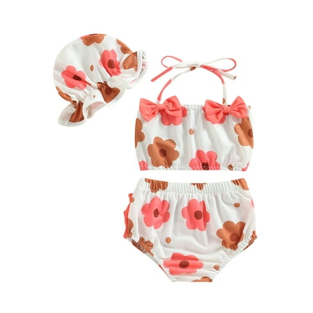 

Sunisery Toddler Baby Girl Cute 3PCS Bathing Suit Beach Sets Floral Print Halter Bikini Swimsuit Set Bathing Suit with Swim Cap