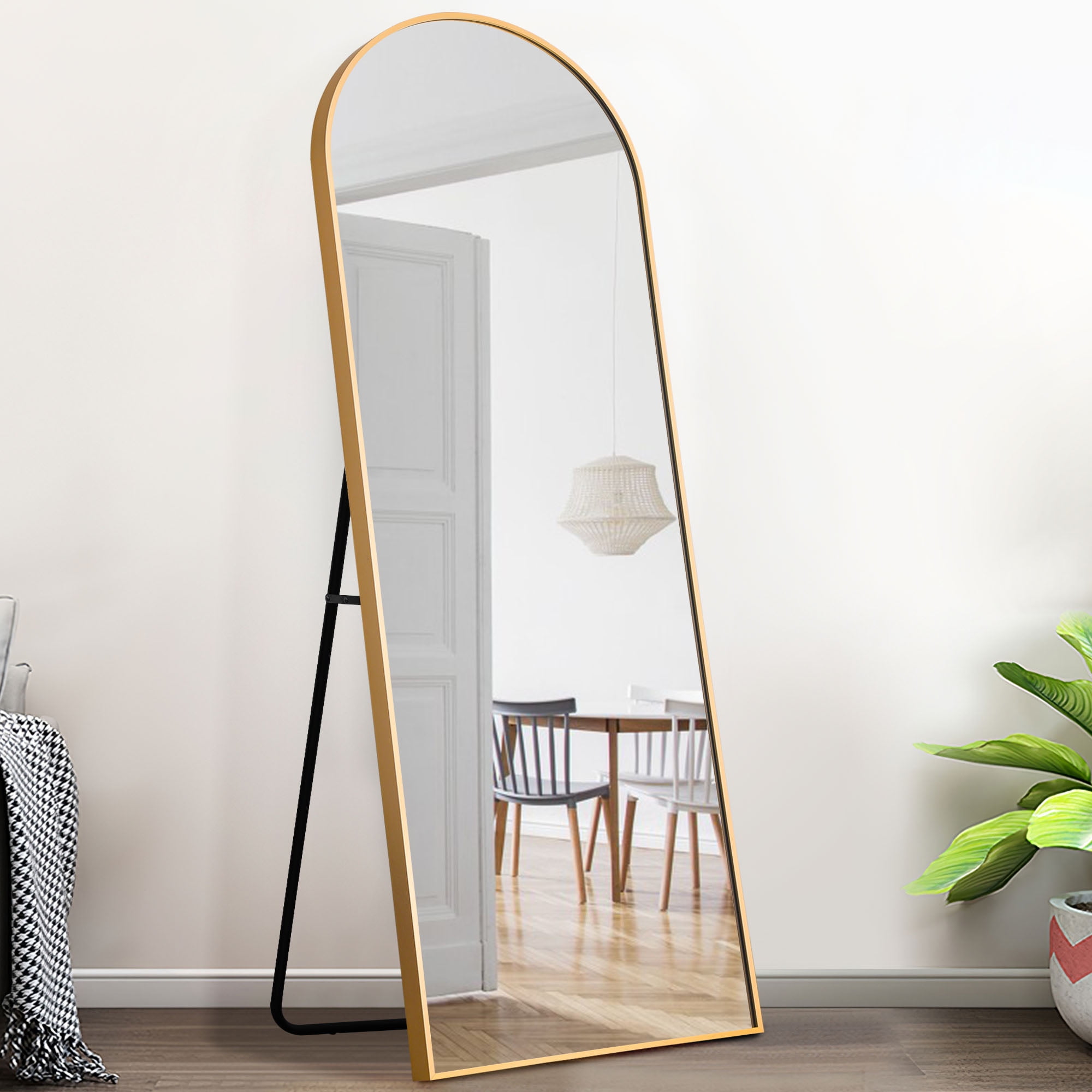 Neutype Arched Floor Mirror With Stand, Arch Leaning Floor Mirror Golden