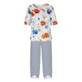 thumbnail image 4 of Nrmvnmi Women's Summer 2 Piece Outfits Casual Floral Prints Short Sleeve Pajama Tops Wide Leg Pants Lounge Sets Tracksuits Mothers Day Gifts, 4 of 5