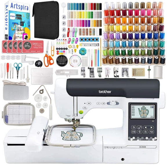 Brother SE2000 Embroidery & Sewing Machine w/ 123 Spools & 200 Accessories