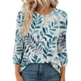thumbnail image 4 of Womens Casual T Shirts 3/4 Length Sleeve Graphic Printed Base Tees Fall Tops Crew Neck Loose Fit Tunic Tops (L, Green 01), 4 of 6