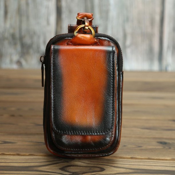 Riñonera de piel de vaca de primera capa para hombre, moderna y moderna, con cámara para teléfono móvil, para exteriores, pequeña, de 6 pulgadas, con gancho