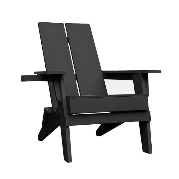 Krikacy Modern Folding Adirondack Chair, All-Weather HIPS Plastic Outdoor Lounge w/Cup Holder, Balck