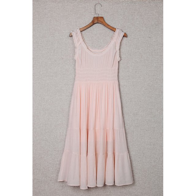 ABPHQTO Vestido midi de cintura alta sin mangas fruncido con fruncido albaricoque para mujer