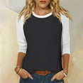 thumbnail image 3 of Scyoekwg Womens 3/4 Sleeve Tops Cewneck Three Quarter Length Sleeve Blouse Lightweight Color Block Patchwork Graphic Tee Loose Fall Clothes Vintage Casual Blouses, 3 of 7