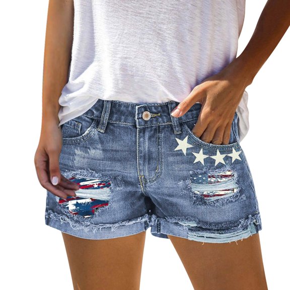 Charmgo Denim Shorts Clearance, Women Summer High Waisted Shorts Loose Jean Shorts Slim Hole Short with Pocket Fashion Casual Short Summer Shorts for Women Blue L