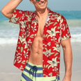 thumbnail image 5 of Yiaed Lilies Flowers Print Hawaiian Shirt for Men Short Sleeve Button Down Shirts Beach Shirts for Men-3X-Large, 5 of 5