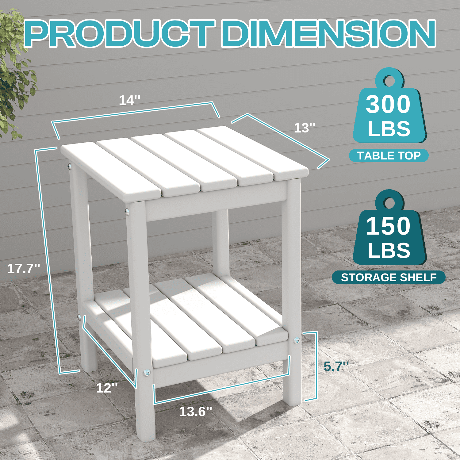 Pipopa Adirondack Outdoor Side Table Set of 2,HDPE All Weather Double Layer Patio Side Table,Rectangular End Table for Garden Balcony Pool,White