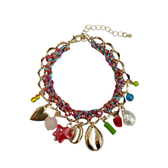 No Boundaries Multicolor Thread Chunky Shell Charm Bracelet for Female Adults and Teens