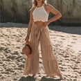 thumbnail image 2 of WTXUE Wide Leg Pants, Bell Bottoms Women Summer High Waisted Cotton Flare Palazzo Pants Beach Pant Long Trousers, Womens Trousers Slacks Slacks, Khaki, 2 of 8
