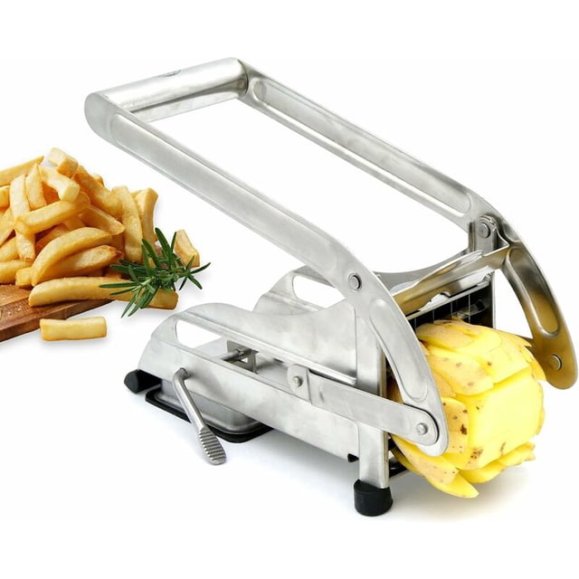 French Fries Cutter, Professional French Fries Cutter with 2 Blades of 12mm and 9mm, Non-Slip Technology, Vegetable Cutter, Accessories for Fryer, Manual French Fries Cutter (Stainless