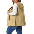 thumbnail image 3 of Agnes Orinda Plus Size Anorak Utility Vest for Women Drawstring Lightweight Sleeveless Cargo Hooded 3X Khaki, 3 of 5