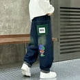 thumbnail image 4 of FAOWME Big Boys Denim Pants With Pocket Elastic Waist Wide Leg Straight Fit Cartoon Print Comfortable Loose Jeans Trousers For Daily Wear Blue 15-16 Years, 4 of 9