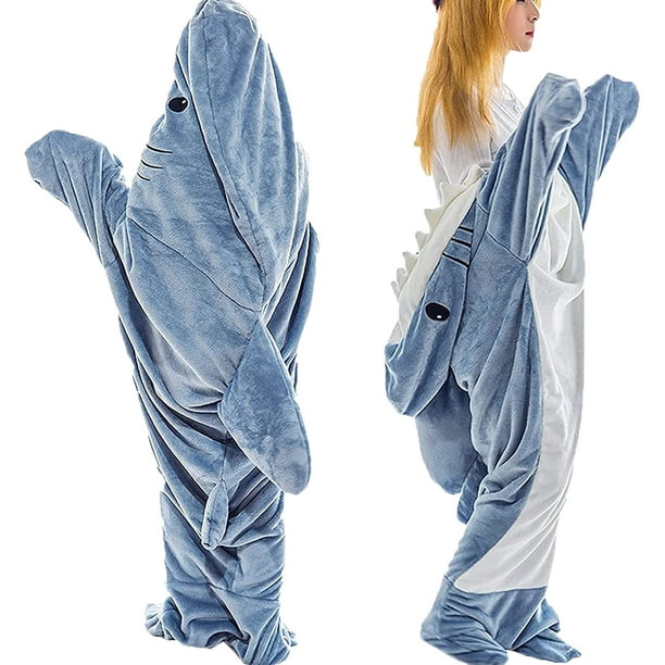 Manta con mangas, manta portátil con forma de tiburón, sudadera con capucha esponjosa con forma de tiburón, manta con mangas para adultos con forma de tiburón, niños y niñas, manta de