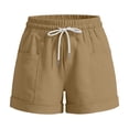 thumbnail image 4 of ClodeEU Women's Cotton Linen Drawstring Shorts, Casual High Waist Summer Beach Shorts with Pockets Khaki,Women's Plus XL, 4 of 5