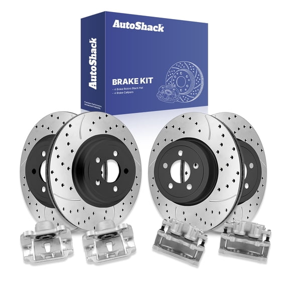 AutoShack Front & Rear Brake Rotors & Calipers for Dodge, Charger 2006-2011 Magnum 2006-2007, AWD RWD V6 3.5L V8 5.7L - E-Coated Drilled & Slotted - ShadowGuard