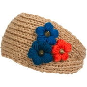 Magid Headwrap with Tri Color Flowers, Camel