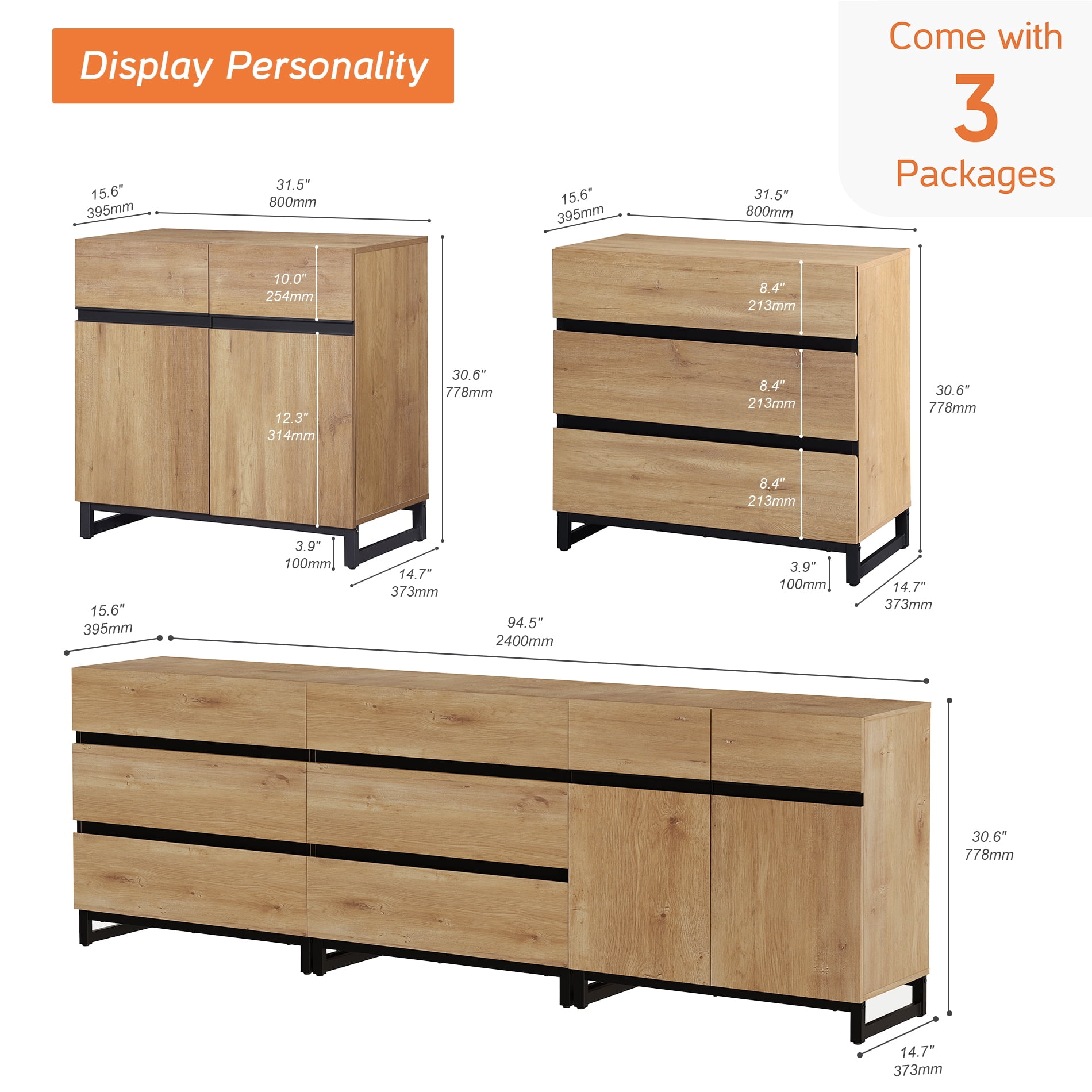 Modern TV Stand For Tvs Up To 100 Inch, 3-In-1 TV Console With Adjustable Shelves And 6 Drawers, Media Console For Living Room And Bedroom,Oak
