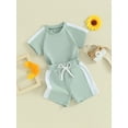 thumbnail image 4 of Musuos Baby Boys Girls Summer Shorts Set 6M 12M 18M 24M 3Y Contrast Color Short Sleeve Crew Neck T-Shirt and Drawstring Shorts, 4 of 10