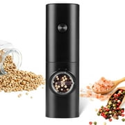 Sboly Electric Pepper Grinder Salt Mill, Adjustable Coarseness Automatic Pepper Mill with LED Light, One-hand Button Control, Battery Powered Salt and Pepper Grinder, Black