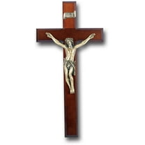 Large Catholic Dark Cherry Wood Wall Crucifix, 12", for Home, Office, Over Door