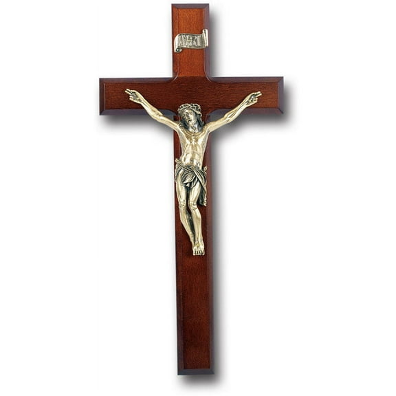 Large Catholic Dark Cherry Wood Wall Crucifix, 12", for Home, Office, Over Door