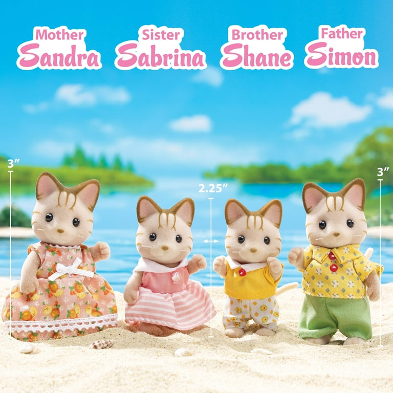 Calico Critters Sandy Cat Family, 4pc Miniature Doll Figures