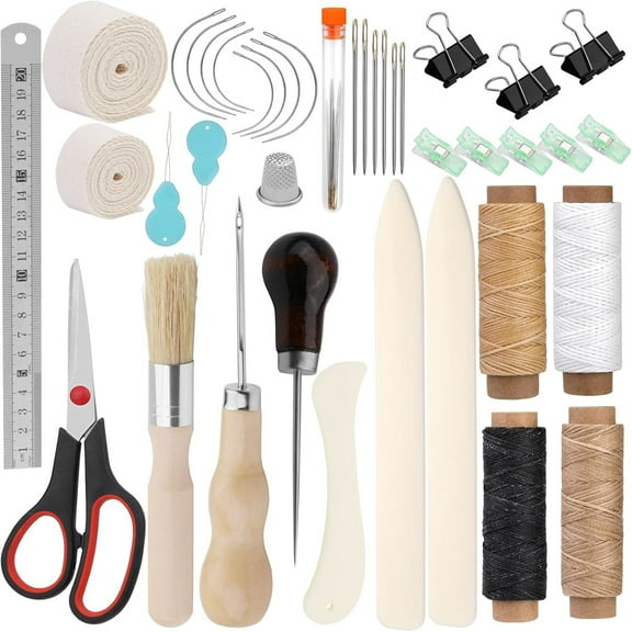 40 pcs Bookbinding Tools Set Bone Folder Paper Creaser Paper Folding Tool Book Binding Starter Tools Kit with Binding Ribbon Brush Waxed Thread, Awl for Bookbinding