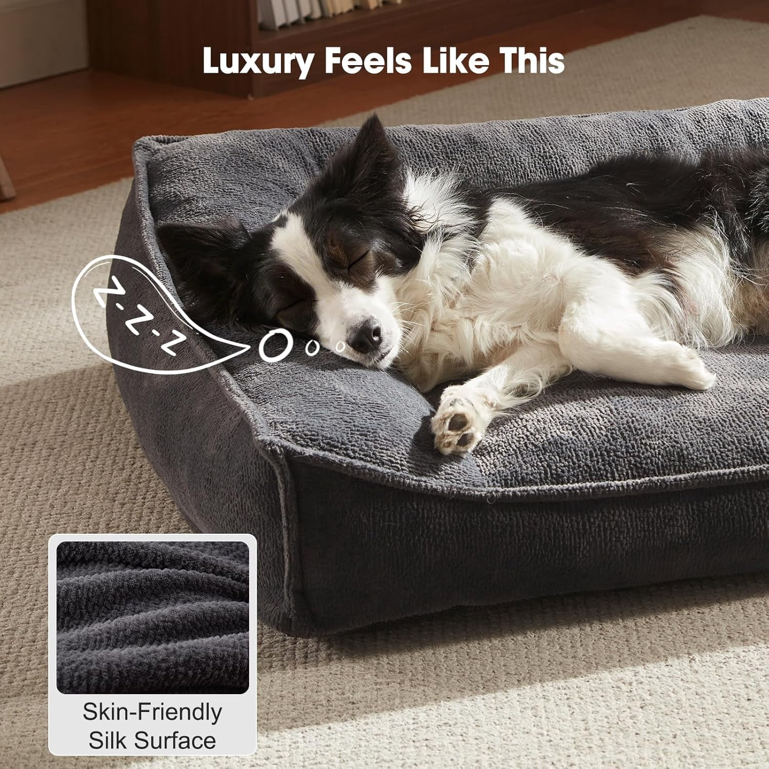 Orthopedic Dog Bed Medium Size Dog, Extra Thick Supportive Comfort Pet Sofa, Ergonomic Slant Dog Couch Bed with Removable Washable Cover, Ultra Soft Surface & Non-Slip Bottom, Grey, 35"