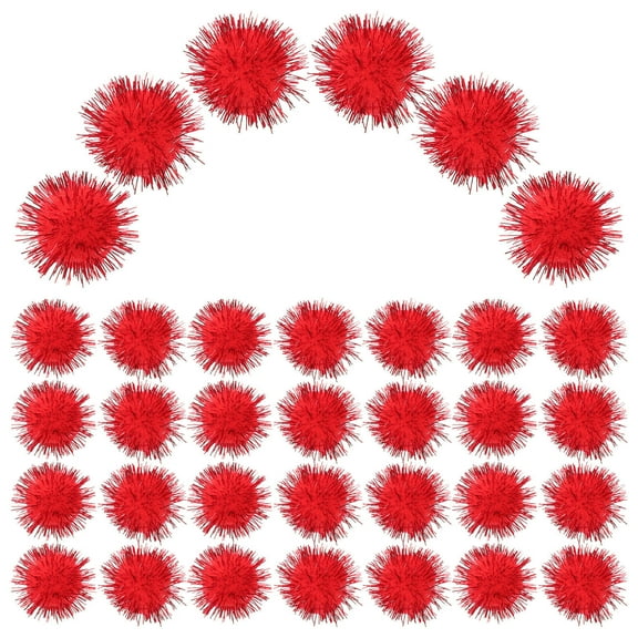 UEETEK 50pcs Red Small Plush Puff for Crafts, Handmade Projects, Clothing Decoration, Kids Art Supplies