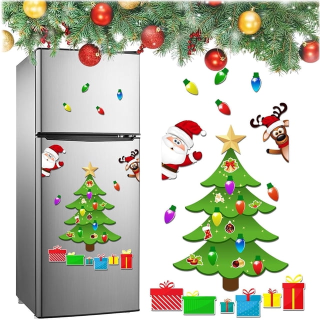 Christmas Refrigerator Magnets, Magnetic Christmas Tree Magnets for Refrigerator Stickers Decoration Christmas Magnets for Refrigerator Santa Reindeer Holiday Magnets for Fridge (D)