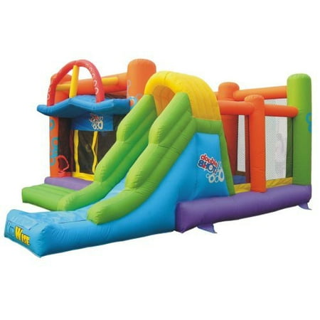 Young kids can jump, bounce, climb, slide and splash their way to fun with the Rocky Mountain River Race constant-air inflatable water slide by Little Tikes!