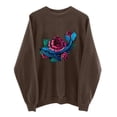 thumbnail image 5 of Gibobby Sudadera Mujer Moda Top con estampado floral a la para mujer, sudadera cálida de manga larga, camisa holgada informal con cuello redondo, de blusa (Café, S), 5 of 5