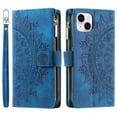 thumbnail image 5 of Dteck Zipper Wallet Case for iPhone 14,Magnetic Durable PU Leather Flower Embossed Case Zipper Card Holder Wallet Kickstand Cover with Detachable Shoulder Strap/Wrist Strap,Blue, 5 of 6