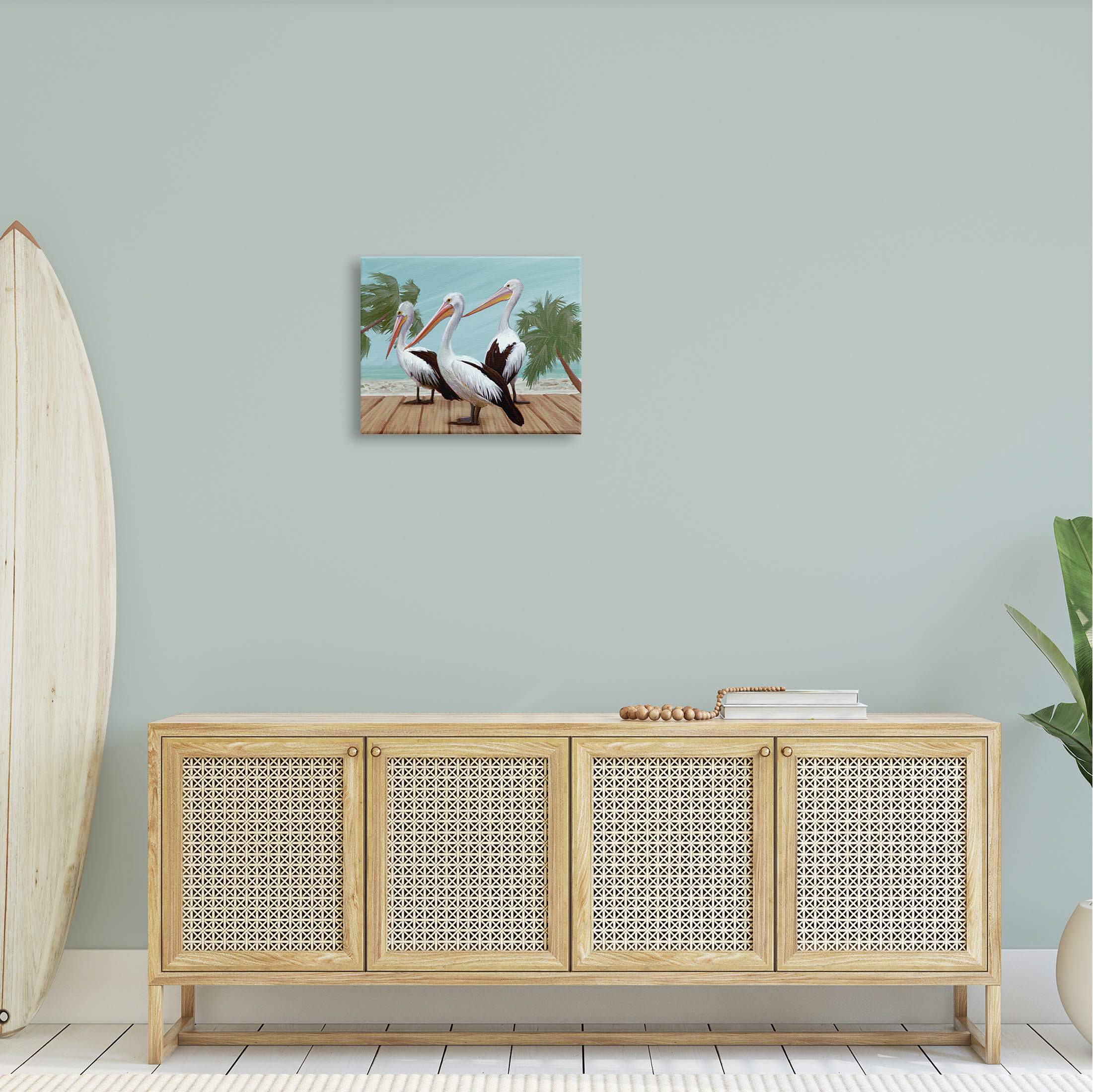 Stupell Industries Tropical Pelicans Beach Boardwalk Painting Gallery Wrapped Canvas Print Wall Art, Design by Ziwei Li