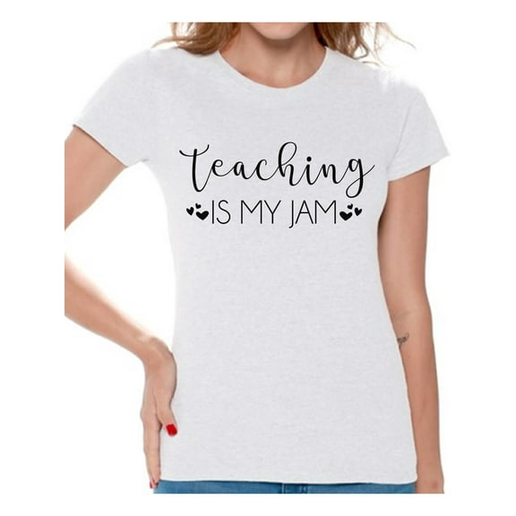 Back to School Teacher Shirts for Women's Teaching is My Jam Black Ladies T Shirt School Theme Clothing Women T-Shirt Funny School Teacher T Shirts