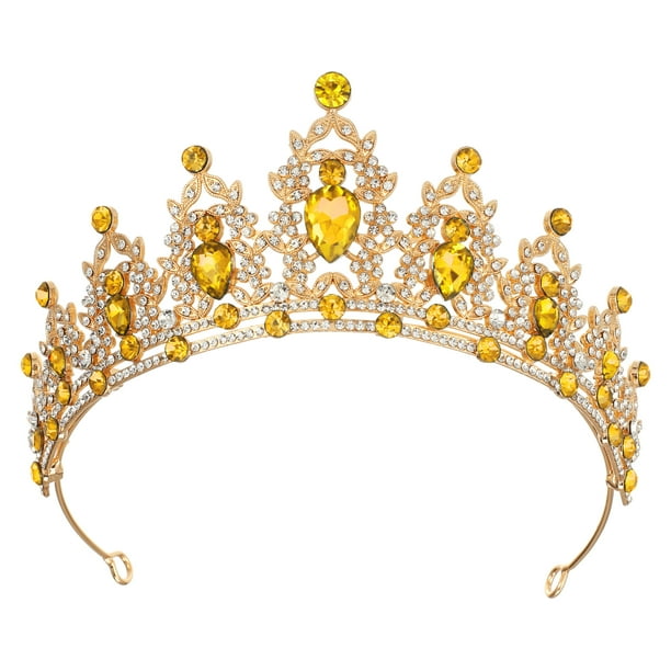 Mujeres Faux Crystal Queen Crowns Tiara, Princess Rhinestone Tiaras, Novia Boda Fiesta de cumpleaños Cosplay Accesorios para el cabello, Gold Tone Champagne