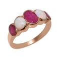 thumbnail image 1 of LBG British Made Real Solid 9k Rose Gold Natural Ruby & Opal Womens Band Ring - 33 size options - Size 6.25, 1 of 6