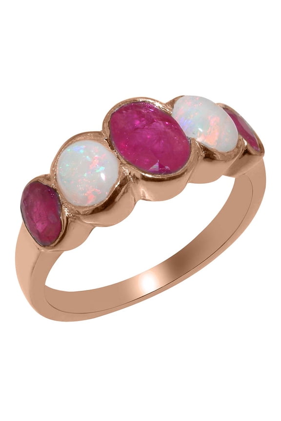 LBG British Made 18k Rose Gold Natural Ruby & Opal Womens Promise Ring - 33 size options - Size 8.75
