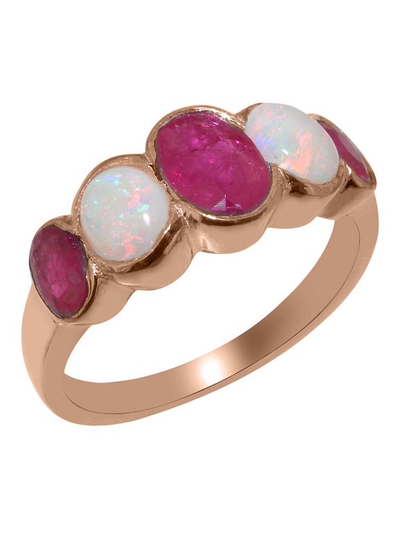 LBG British Made 18k Rose Gold Natural Ruby & Opal Womens Promise Ring - 33 size options - Size 8.75