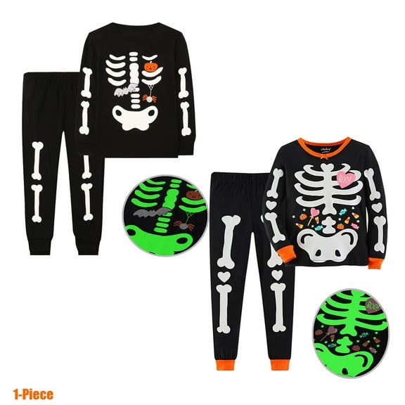 Emy Dola Kids Pajamas for Girl Boys Skeleton Glow-in-The-Dark Cotton Sleepwear Toddler Halloween PJs Outfit 2 Pieces Set